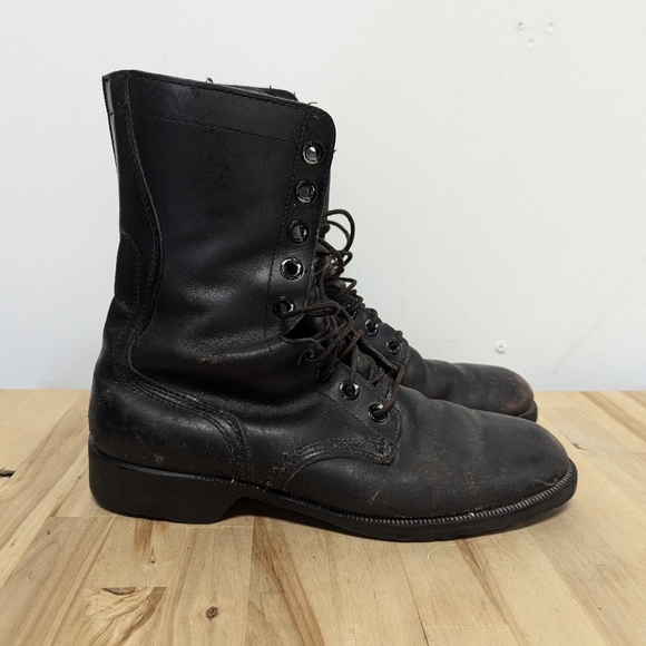 Vintage Leather Tall Combat Boots Military Boots 1978 8 Eye Punk Goth 9.5 Mens - Picture 2 of 14